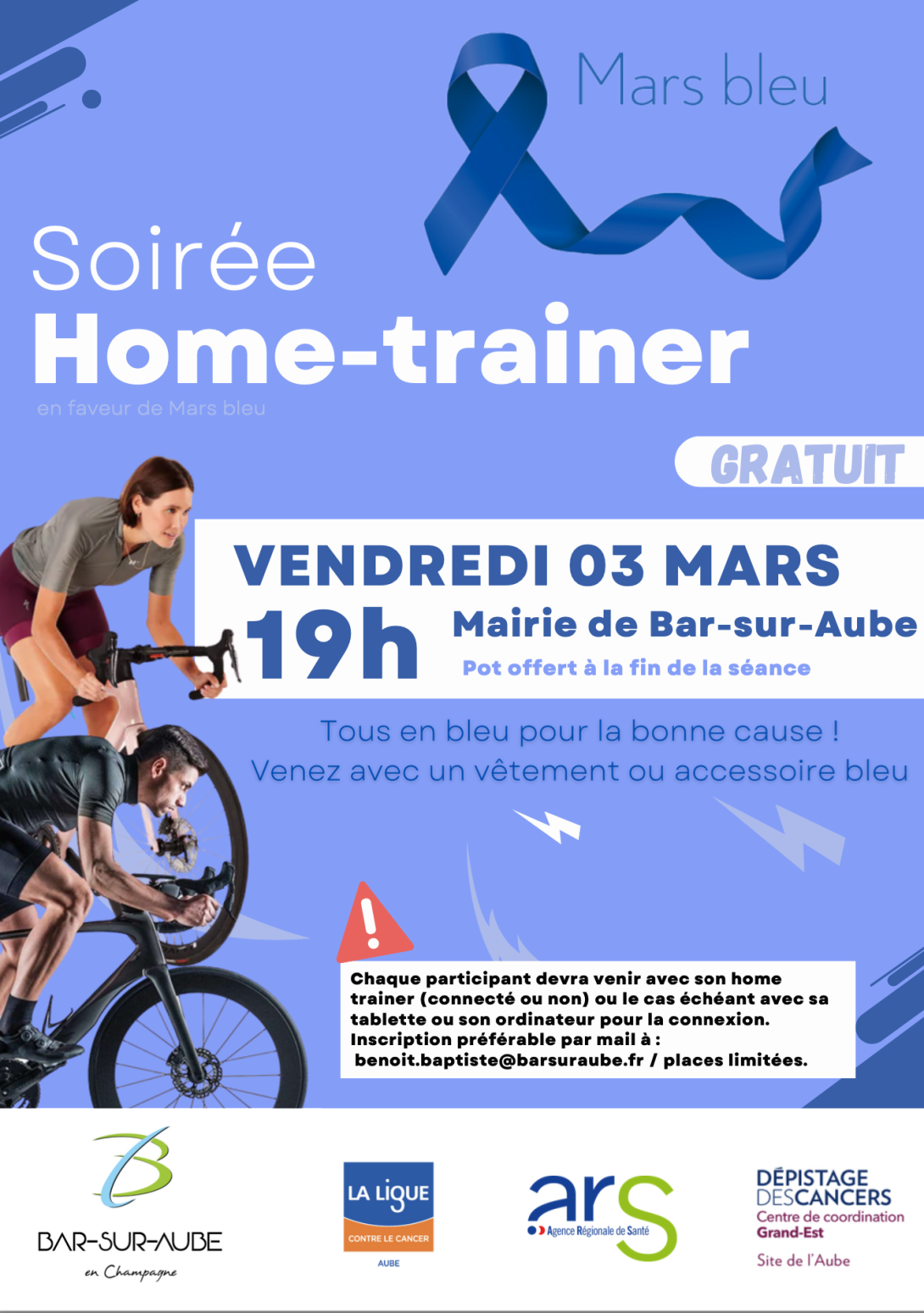 Mars bleu à Bar-sur-Aube : participez à notre soirée home trainer